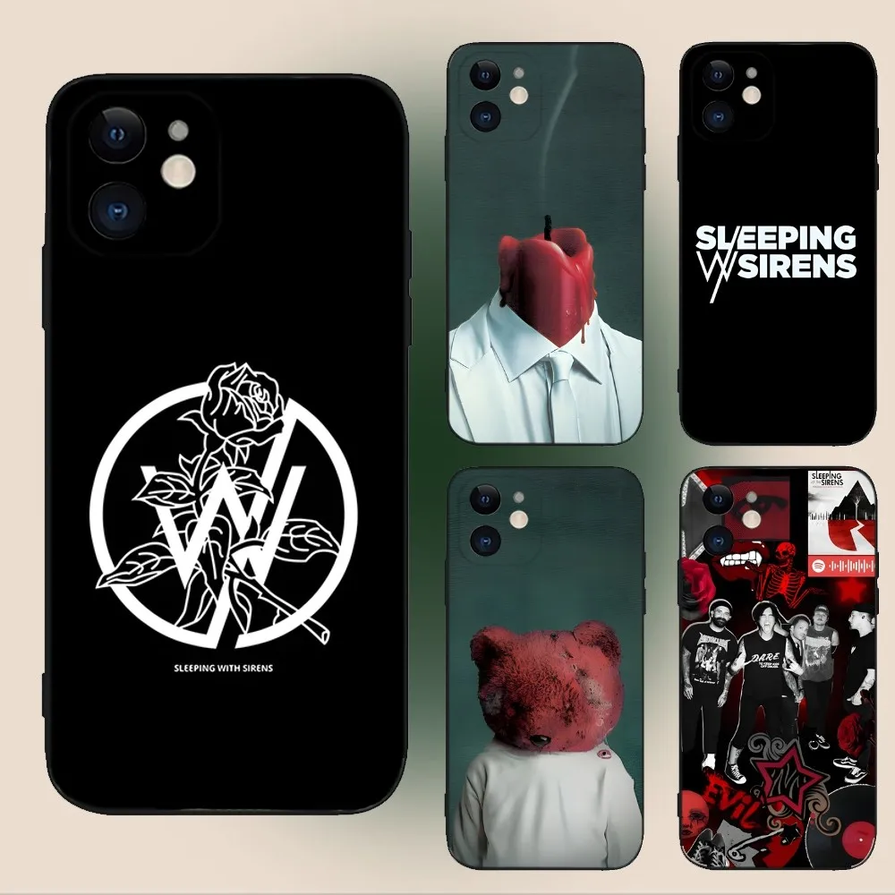 S-Sleeping S-사이렌 밴드 휴대폰 케이스, 아이폰 15,14,13,12,11, 플러스, 프로 맥스, XS,X,XR,SE, 미니, 8,7 소프트 실리콘 블랙 커버