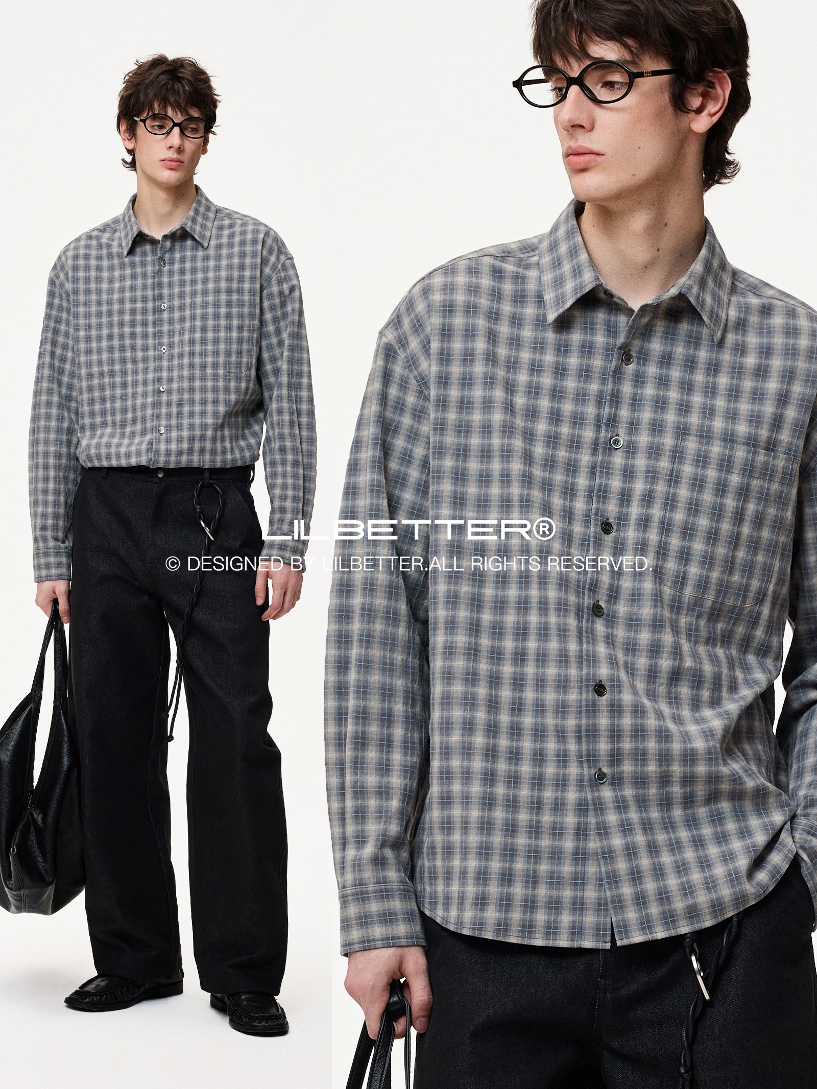 Lilbetter American Style Plaid Long Sleeve Shirt Loose Design Casual Versatile Outerwear Polyester Cotton Blend Autumn Wear