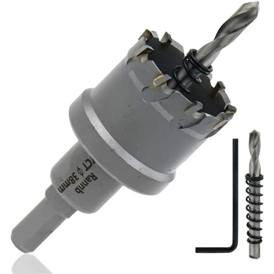 Hole Saw 1.5inch 38mm Metal Hole Saw Carbide Tipped Hole Cutter with 2 Pilot Drill Bits for Cutting Stainless Steel Plate Iron