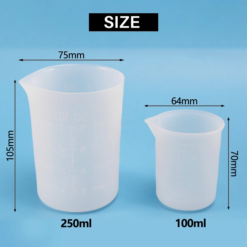 Tazas medidoras de silicona, 6 piezas, 250Ml/100Ml, antiadherentes, reutilizables, duraderas, de fácil limpieza para Resina epoxi