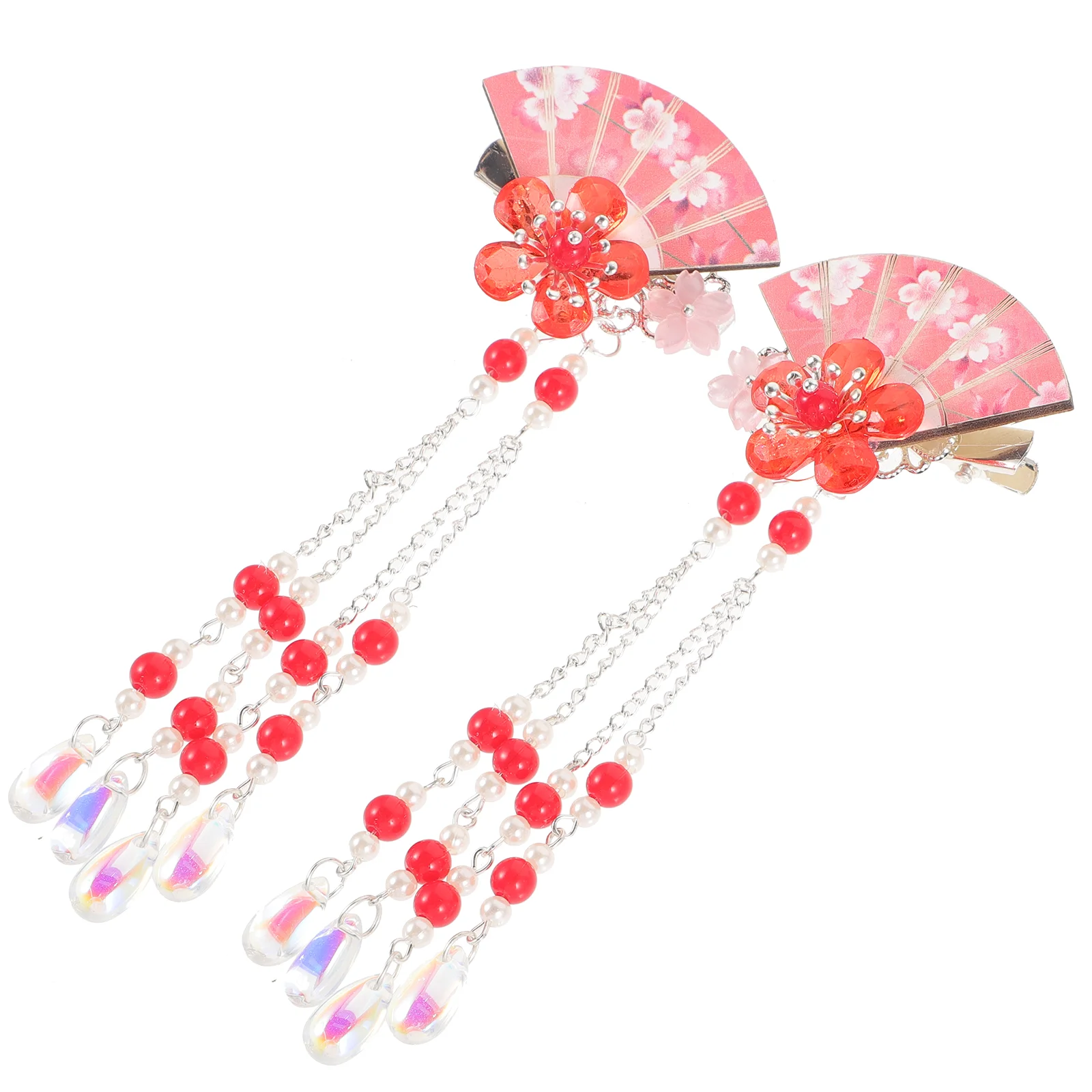 

2 Pcs Chinese Style Hair Pins Fan Hairpin Flower Barrette Accessories Bride Asian Clip Barrettes