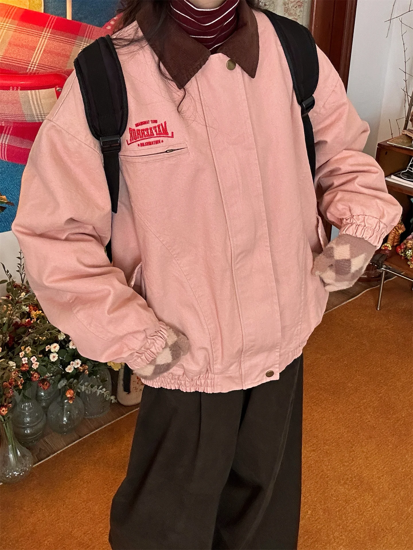 

Autumn Winter Cotton Workwear Jaet Patchwork Color M Fem Detroit Coat Long Sve Zipper Closure Youth ex Outerwear