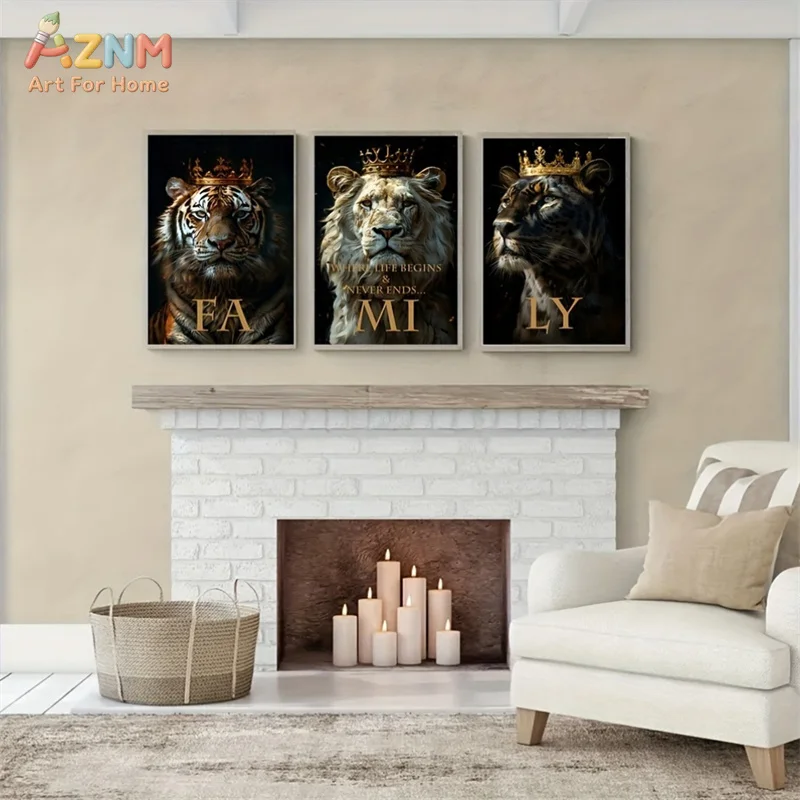 3pcsAZNM Black and White Lion Family Quote Canvas Wall Art Print Set, Wildlife Animal with Family Saying Posters, Unframed Moder