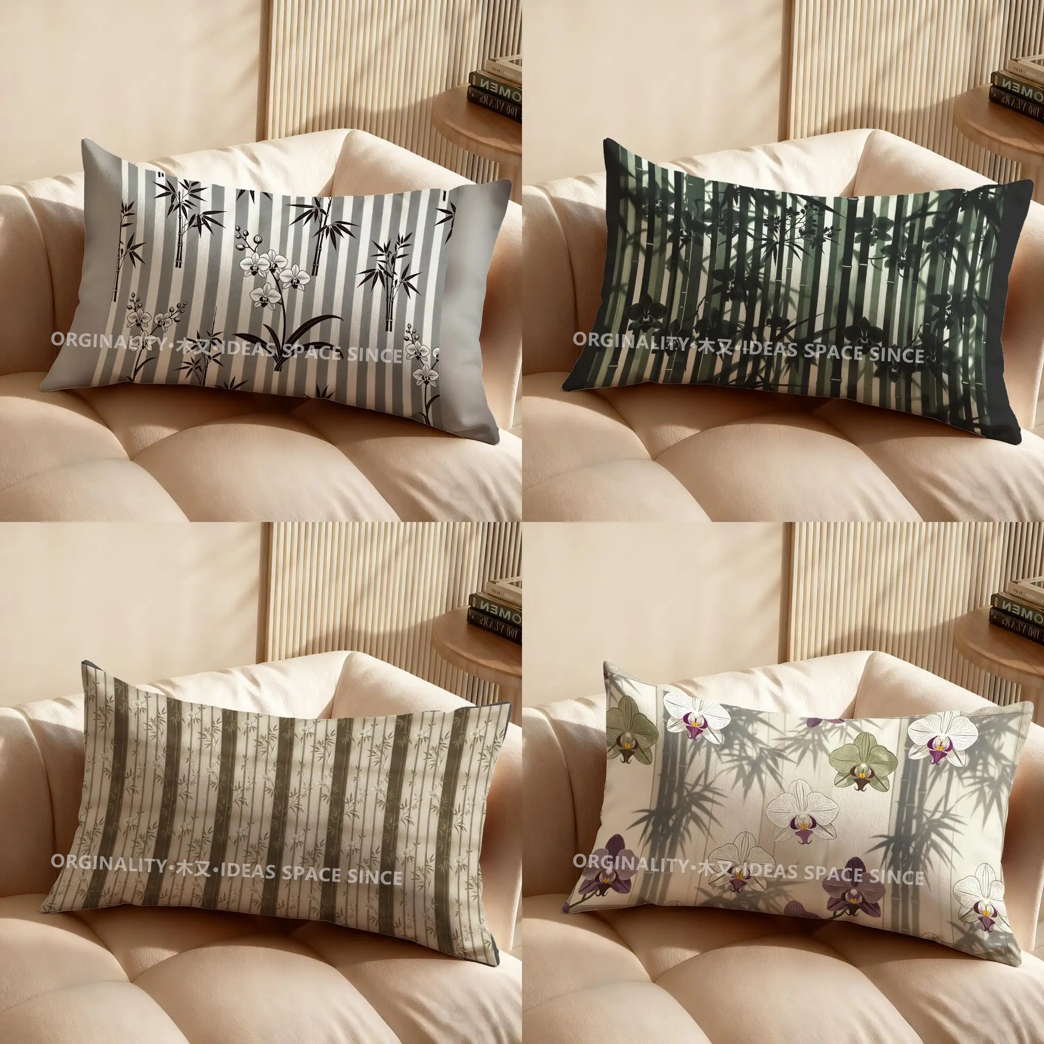 

2D наволочка с узором из бамбука и орхидей, подходит для дивана, спальни, автомобиля, прямоугольная подушка для спины