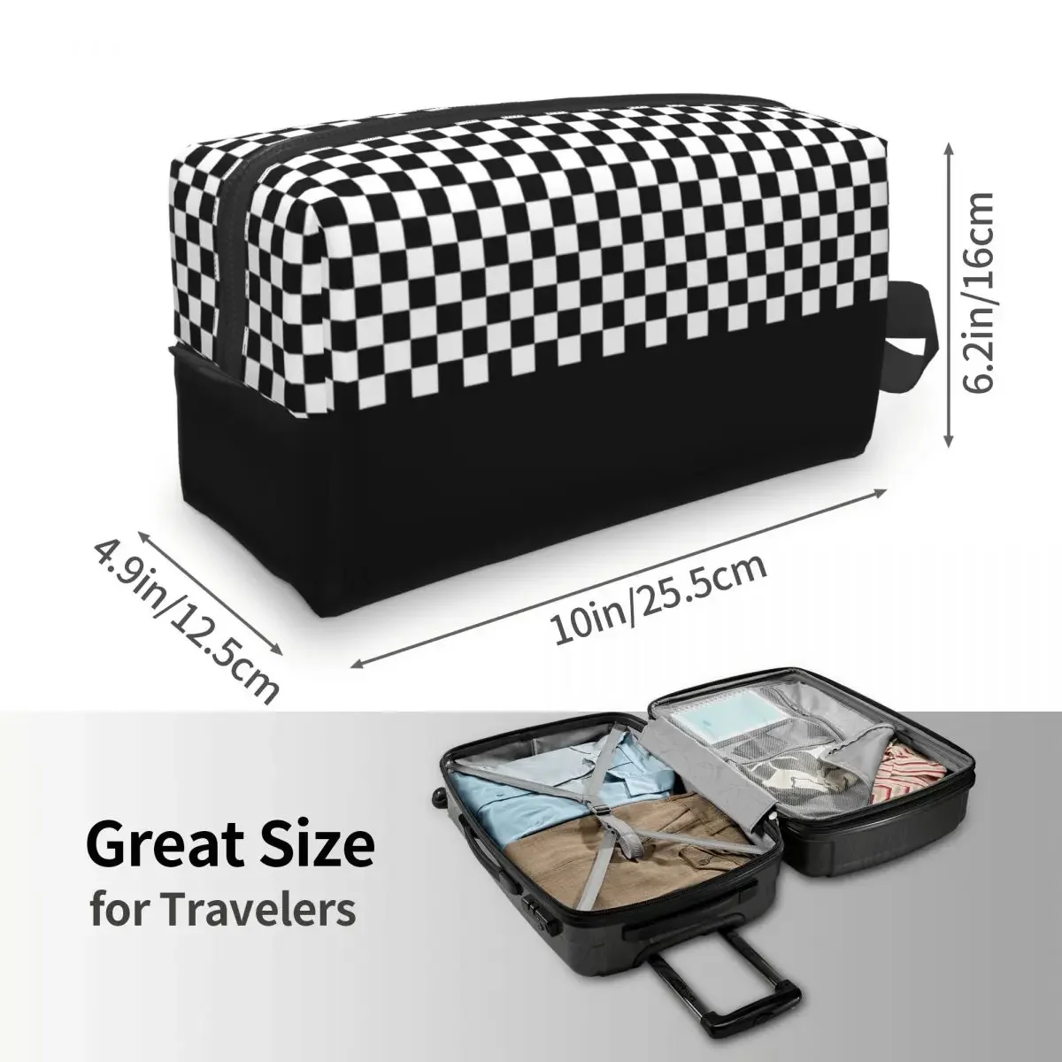 Custom Travel Black And White Checkered Toiletry Bag Checkerboard Pattern Cosmetic Makeup Organizer Beauty Storage Dopp Kit Box