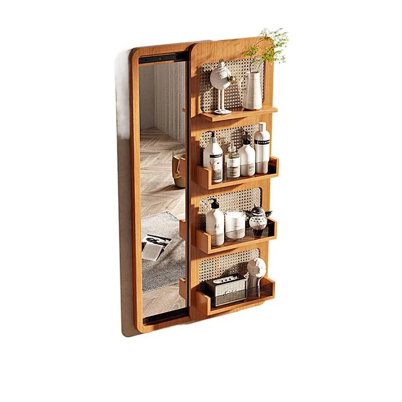 مرآة تخزين كاملة الجسم من الخشب الصلب، مرآة مكياج بسيطة، مرآة كاملة الطول لغرفة النوم الاسكندنافية، متعددة الوظائف، جدار إبداعي مخفي