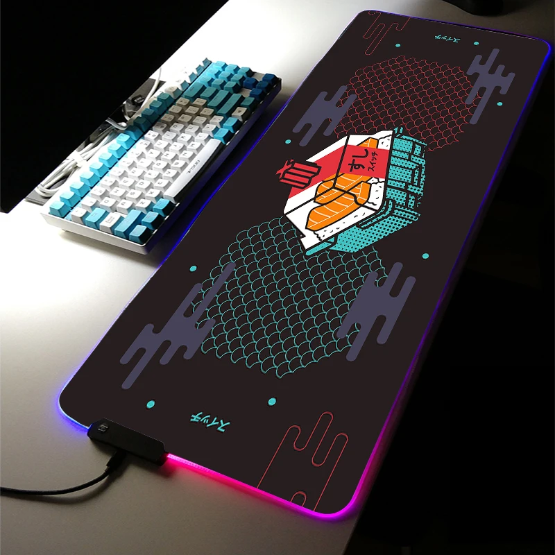 Japanese-style Sushi RGB Led Mouse Pad Gaming Accessories Rugs 40*90cm XXL Large MousePad Mouse Mat Keyboard Back Light Desk Mat