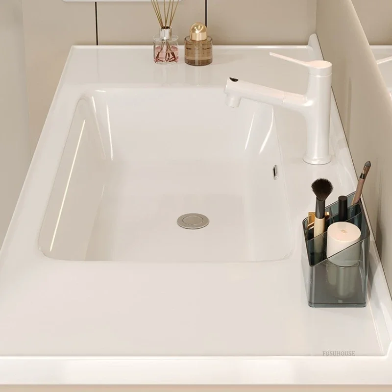 Modern Simple Bathroom Cabinets Ceramic Integrated Basin Solid Wood Sink Cabinet Combination Smart Wash Basin Furniture