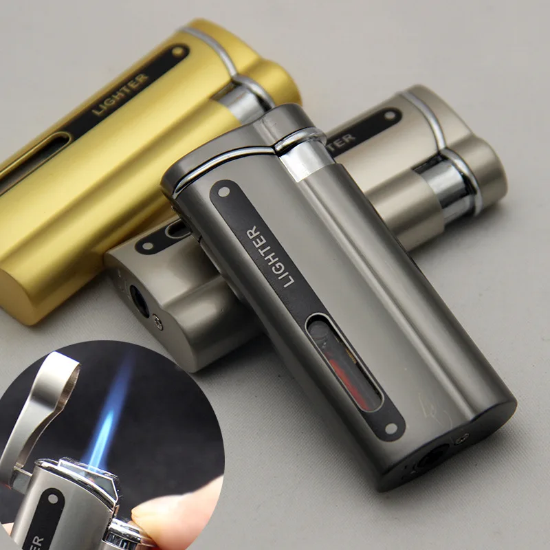 

Windproof Lighter with Visible Gas Window Metal Refillable Butane Lighters Smoking Ideal for Cigarette Accessories Gadget