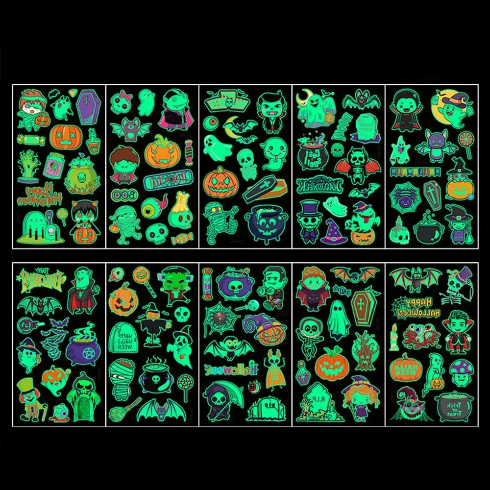 

10Pcs/Set Cartoon Luminous Night Tattoo Stickers Fake Tatoo Waterproof Children Halloween Tattoo Disposable Decorations