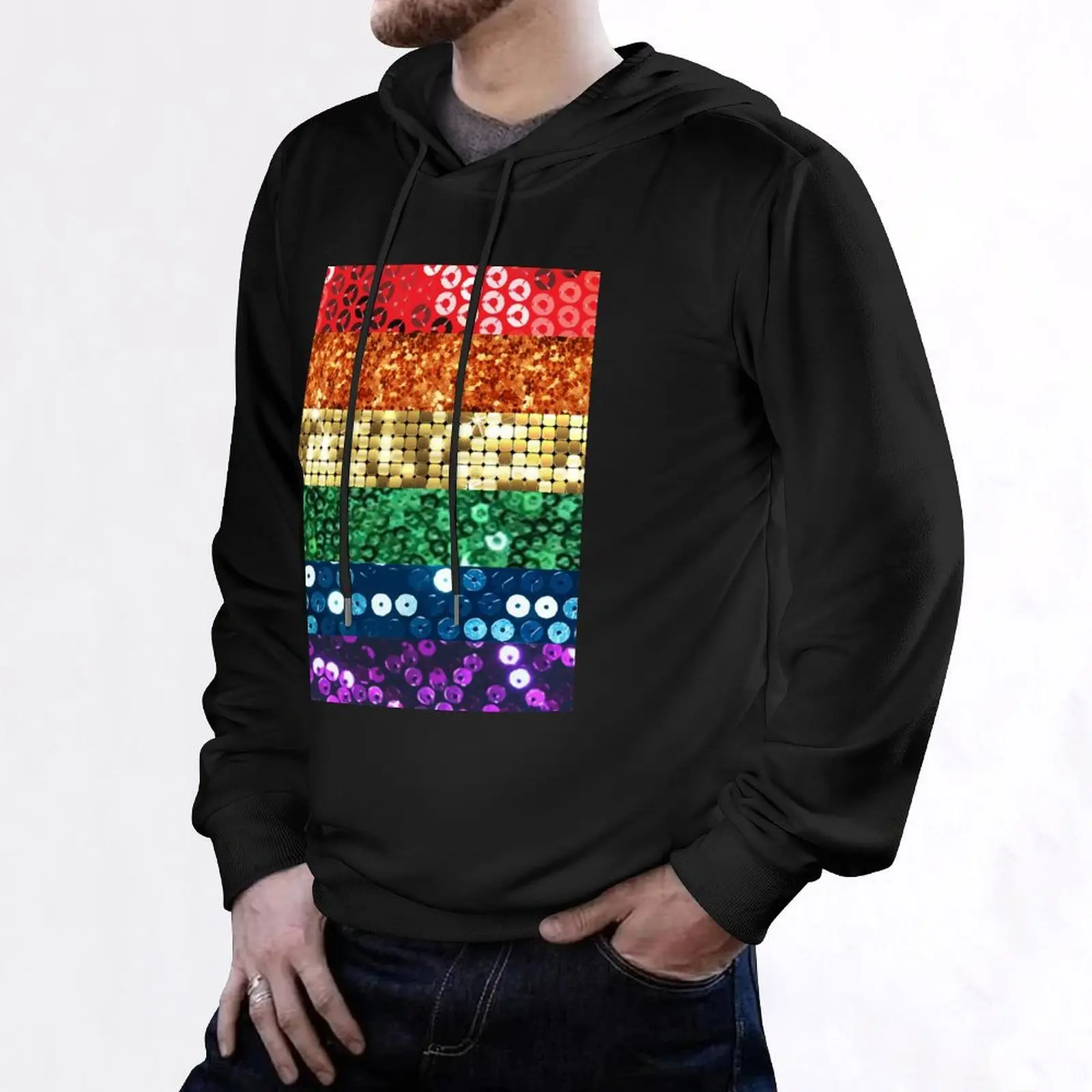 sequin print pride flag Hoodie fashion men korean style clothes anime clothing hoodie man
