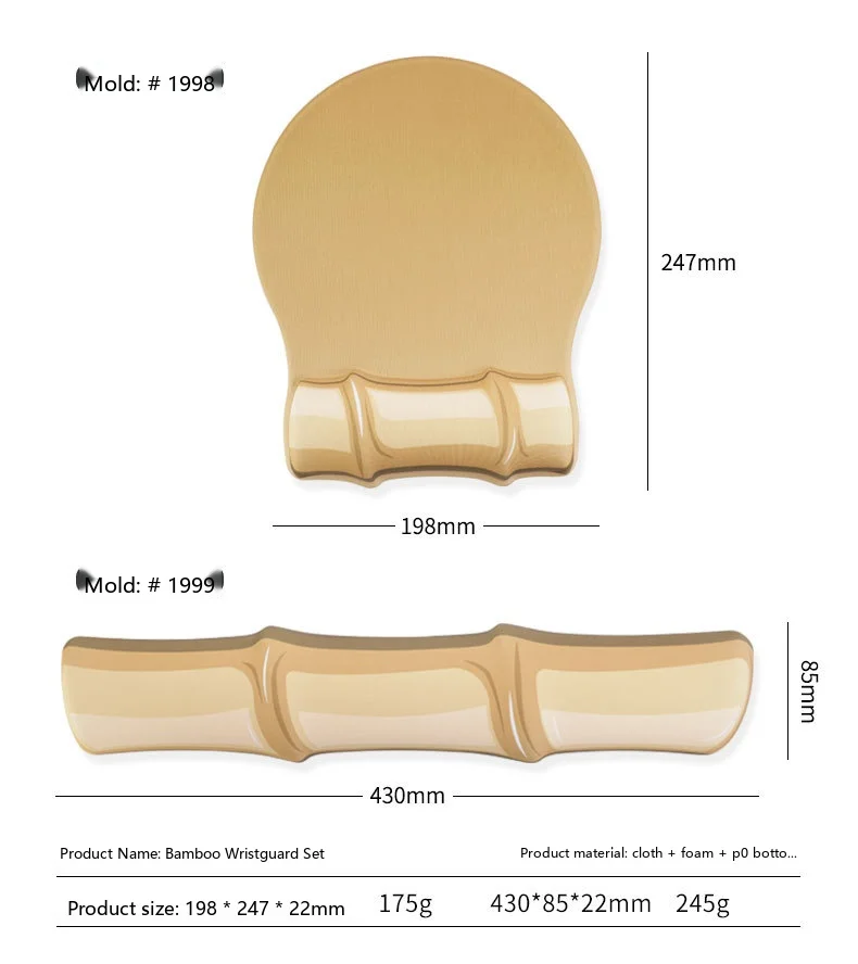 Schaumstoff-Handgelenkauflage Tastatur-Pad-Set Bambus-Design 2 Farben Büro Gaming Ergonomische Rutschfeste Schreibtischunterlage – Detail 8