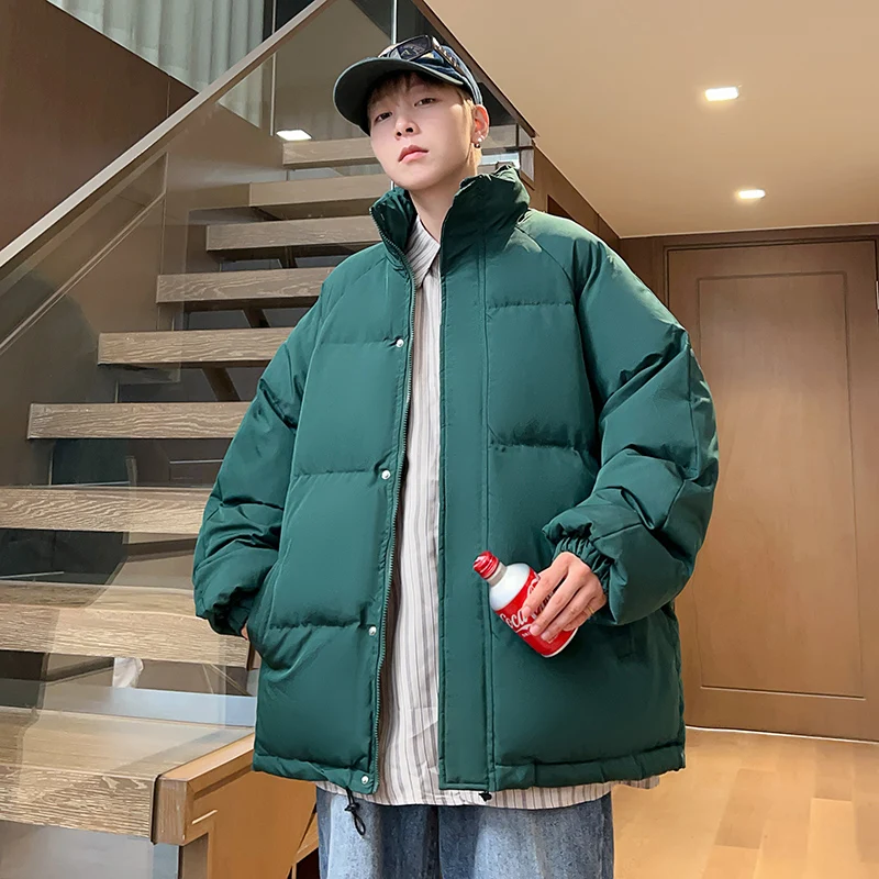 

Men's Winter Thiened Warm down Cotton Jaet American Casual Stand Collar Boys Bread Coat Outerwear Trendy Zipper Closure