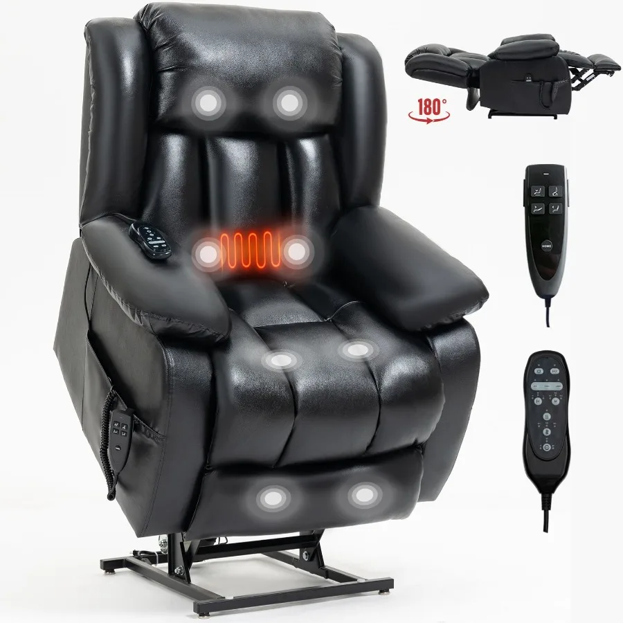 

Dual Motor Infinite Position Up to 350 LBS Electric Medium size Gene Leather Black Power Lift Recliner Chair with 8Point Vibrat