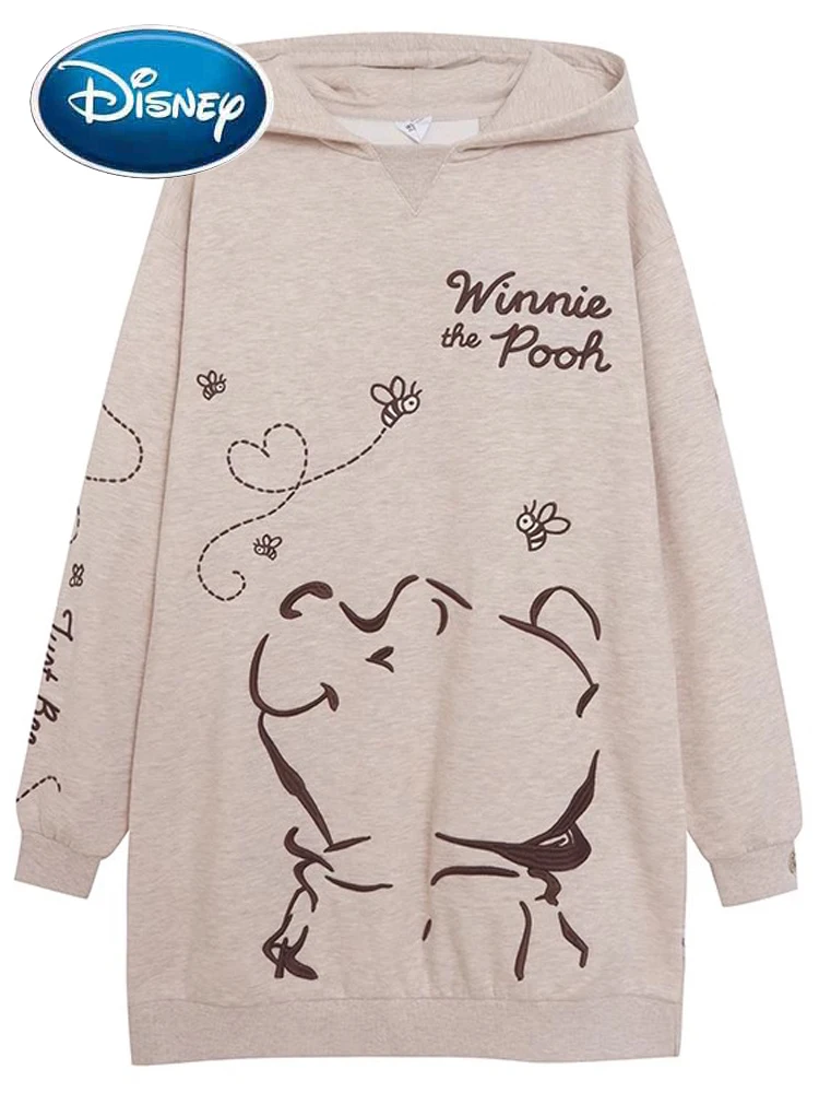 Disney Sweatshirt Winnie the Pooh Bear Letter Print Embroidery Fashion Women Hooded Pullover Jumper Long Tops Streetwear Femme