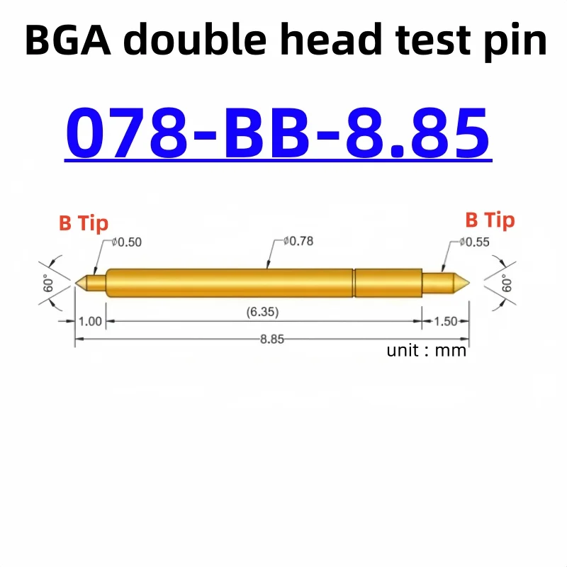 

100pcs Double-ended Test Needle Test Probe BGA Semiconductor Probe 078-BB-8.85L Telescopic Spring Test Pin 8.85 Pogo Pin