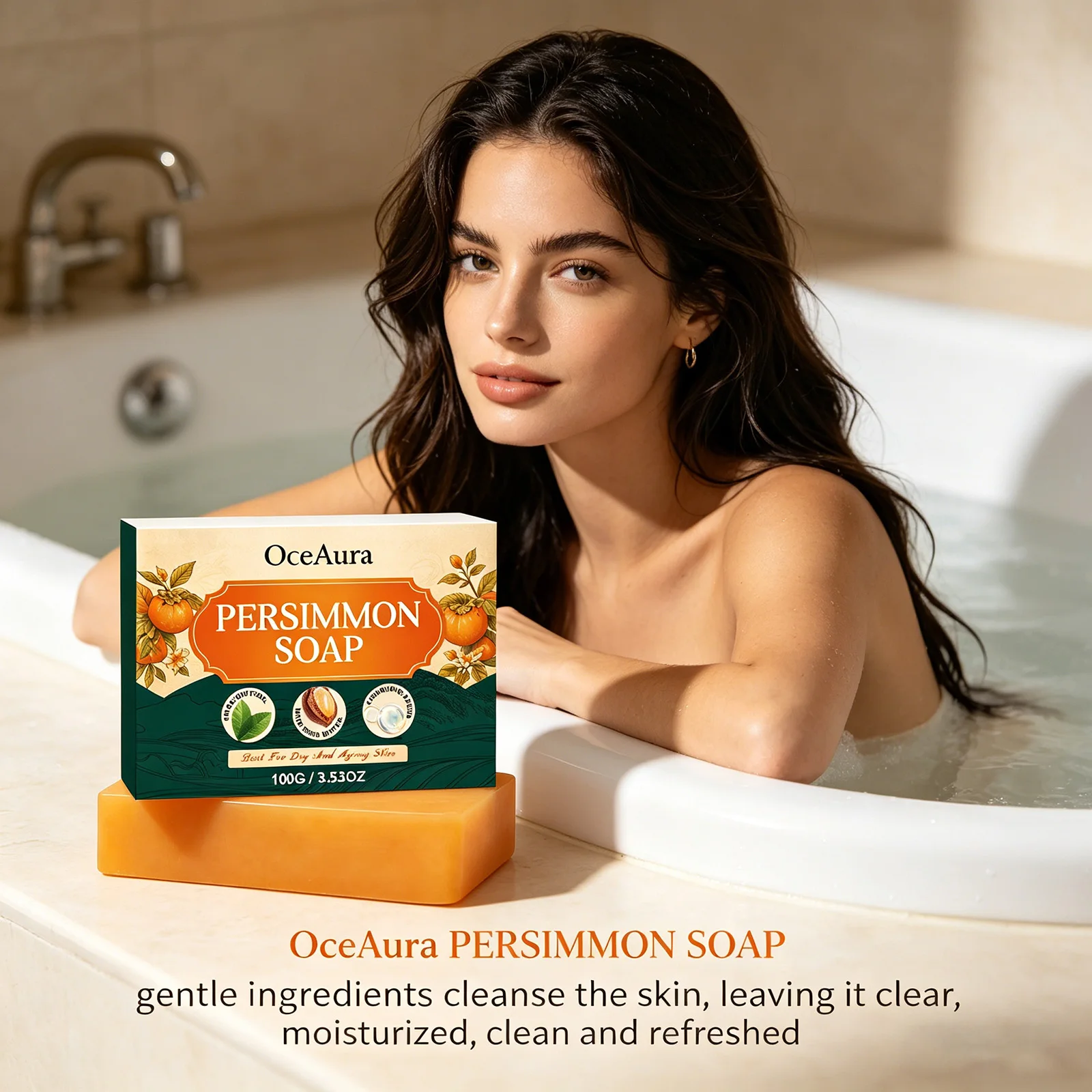 OceAura Persimmon Soap Nonenal Body Odor Removal Improve Dryness Clean Skin Exfoliator Refreshing Organic Natural Body Soap Bar