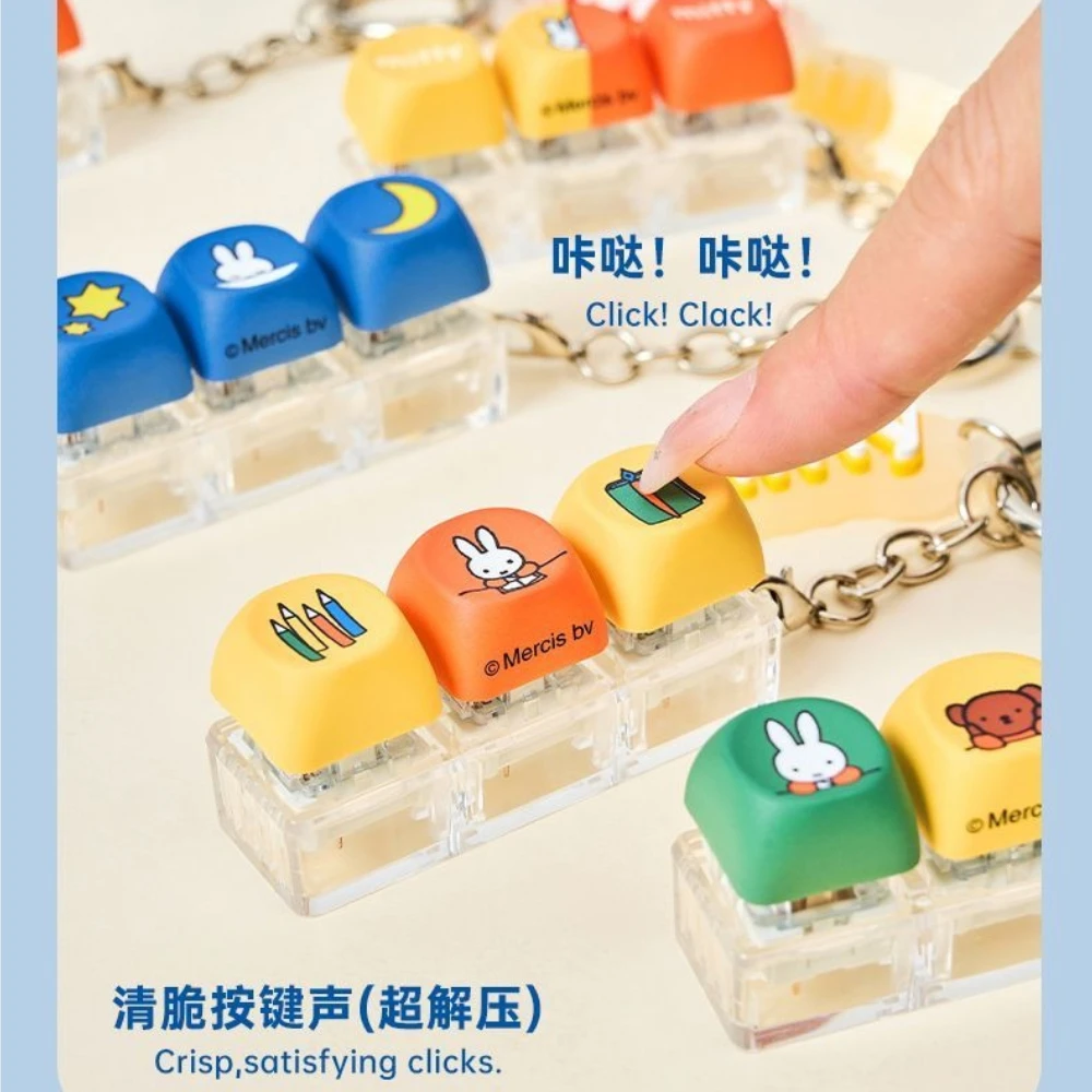 

Kawaii Miffy Keychain Cute Cartoon Keychain Set Keyboard Keys Stress Relief Miffy Keycaps
