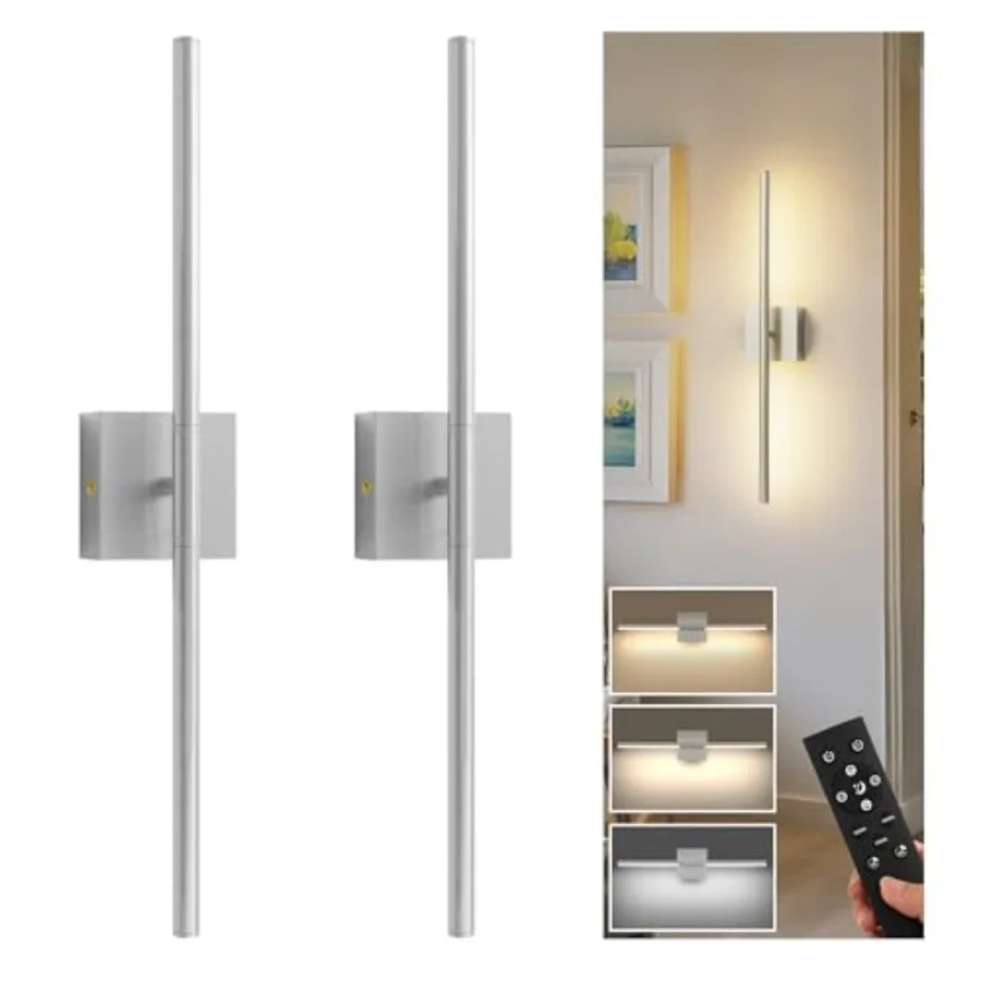 

Battery Operated Wall Sconces Set of 2, Battery Wall Sconce 10000mAh, Rechargeable Sconces 3CCT, 23.7 Inch Wireless Wall Lights