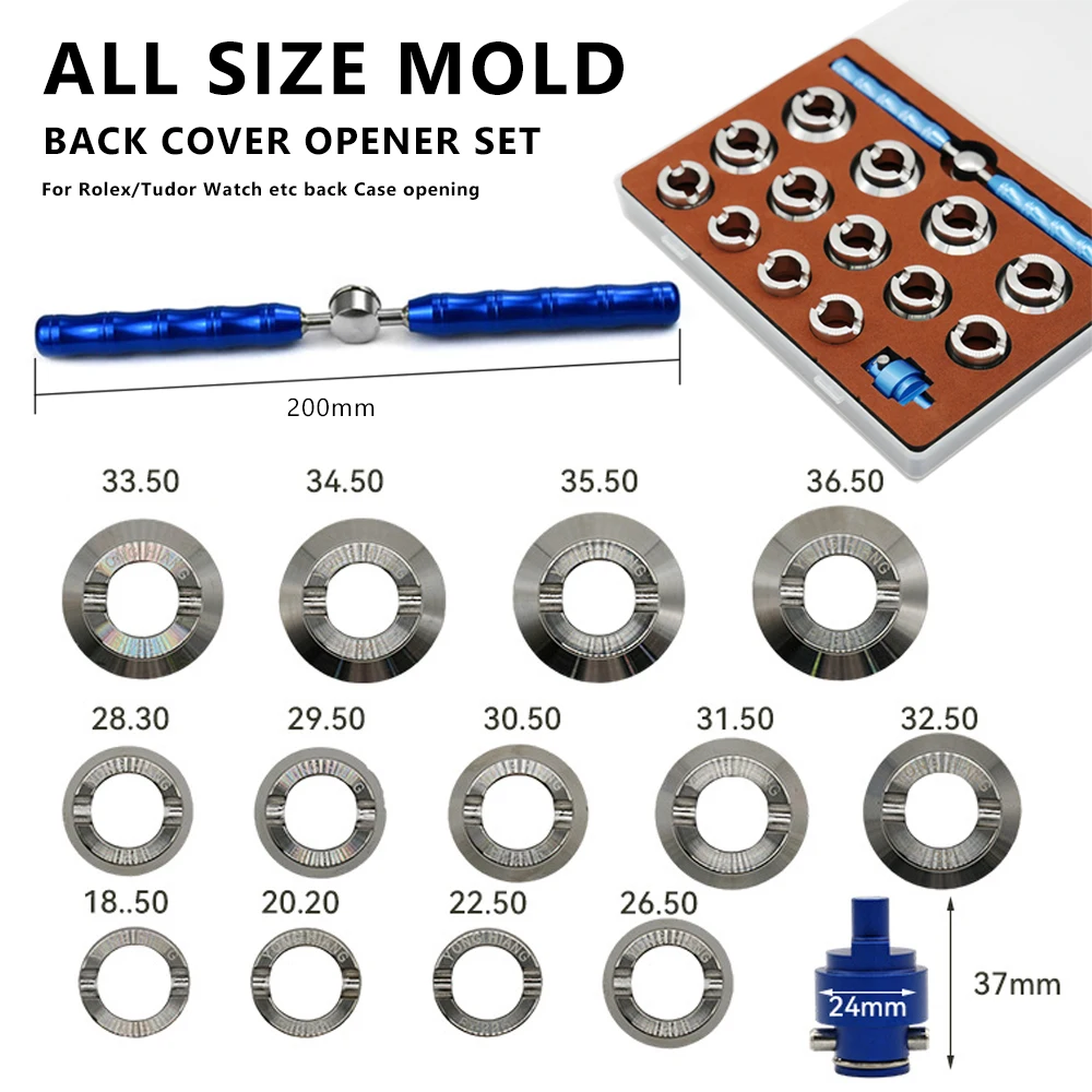 Watch Case Back Opener Removal Tool Waterproof Grooved Cover Opener Dies Kit Fits 18.5mm-36.5mm for Rolex Tudor Watches