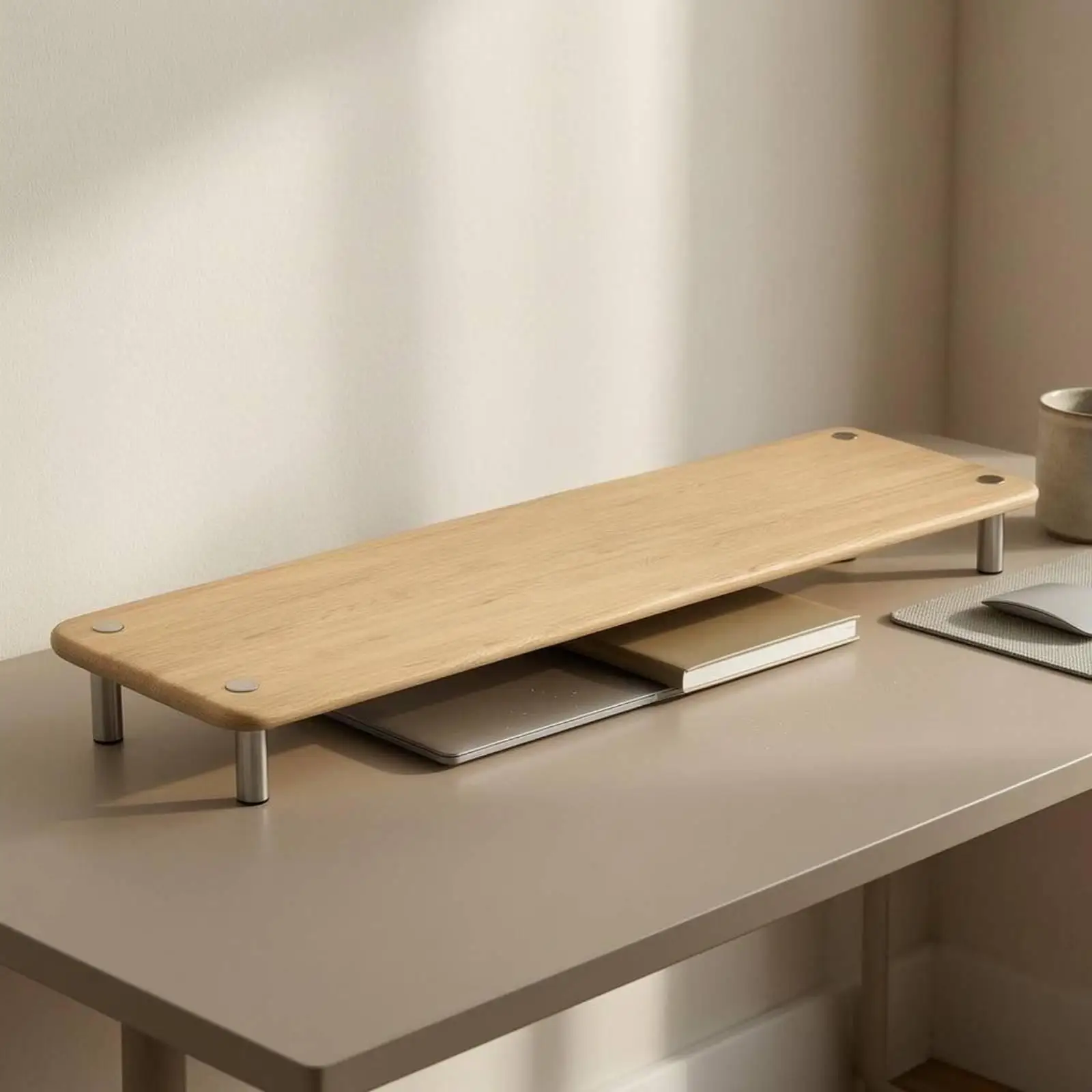Wooden Screen Stand Metal Legs Wood Screen Riser Raised Design Desktop Riser