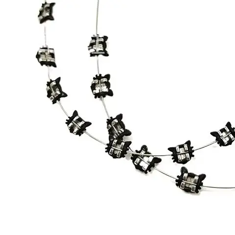 2 قطعة الكرتون القط الأسنان الأقواس المعدنية Archwire دون السنانير كتيفة معدنية وربطات الأوعية الدموية الملونة زخرفة الأسنان المؤقتة #1