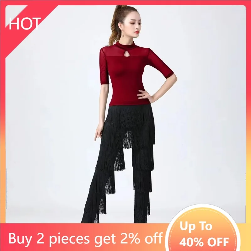 Adult Women Latin Dance Dress Fringed Trousers Ladies Modern Ballroom Dancing Long Pants Dancewear Performance Costumes faldas