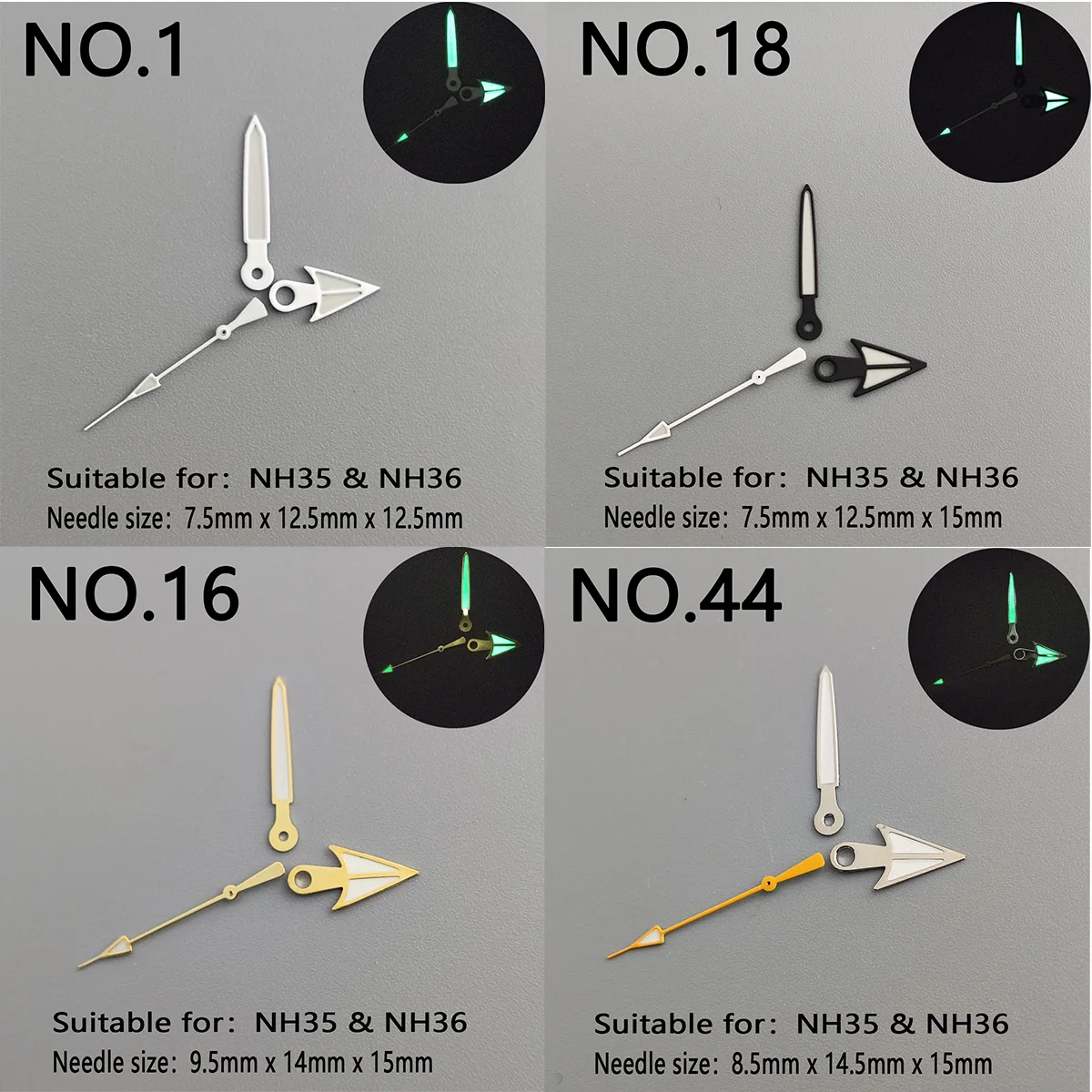 NH35 puntatore a mano NH36 puntatore a mano ago d'argento accessori per orologi luminosi verdi adatti per il movimento nh36 di seconda mano nh35