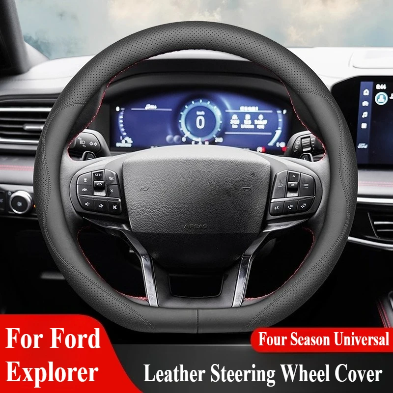 

For Ford Explorer 2020-2023 Leather Steering Wheel Cover Four Season Universal Anti Slip Breathable Car Interior Accessory