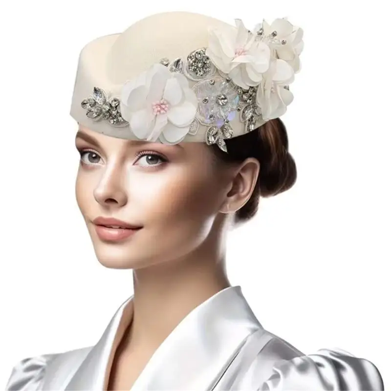 652F Lady Teaparty Fascinator Hat 3D Fabric Flower Derby Hat for Masquerades Parties