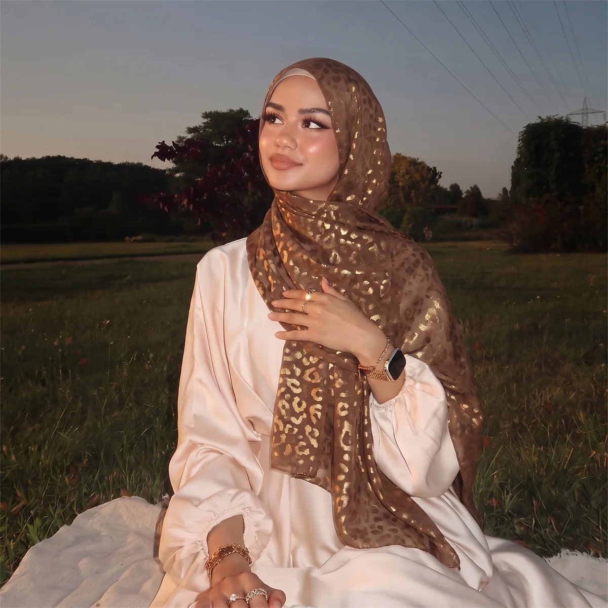 Women Leopard Print Hijab Scarf Elegant Long Lightweight Headscarf Shiny Shawl For Party Wedding Evening Modest Outfit and Gifts