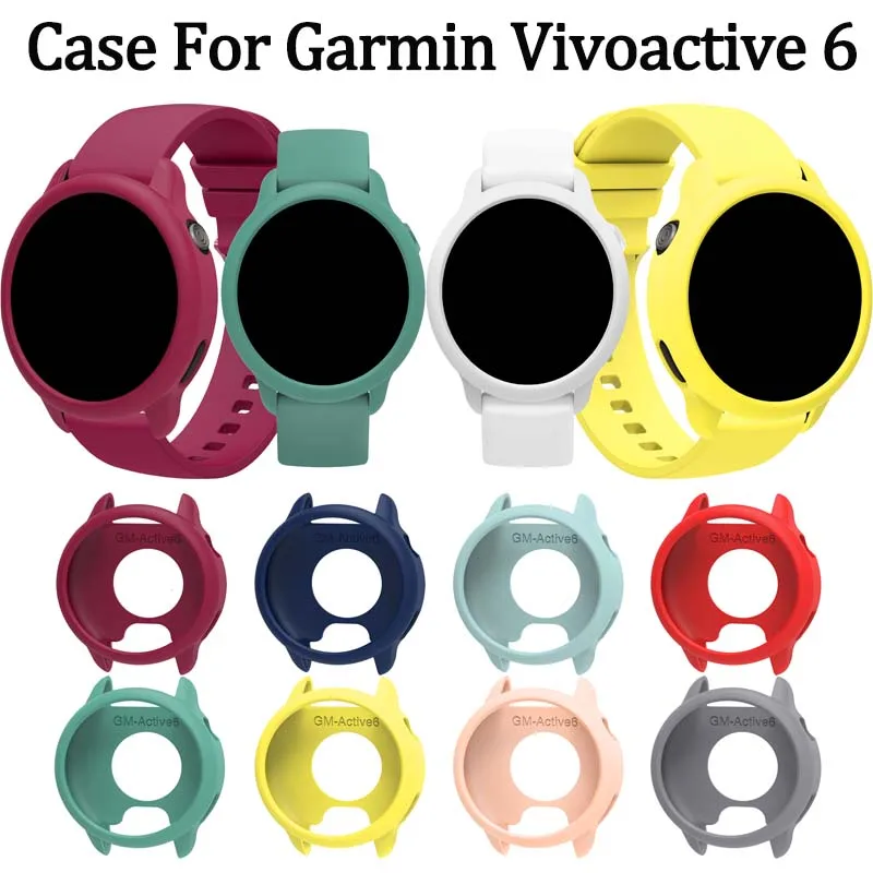 1X حافظة من السيليكون الناعم لساعة Garmin Vivoactive 6 الذكية، غطاء حماية من الجلد الواقي، إطار حماية ممتص للصدمات