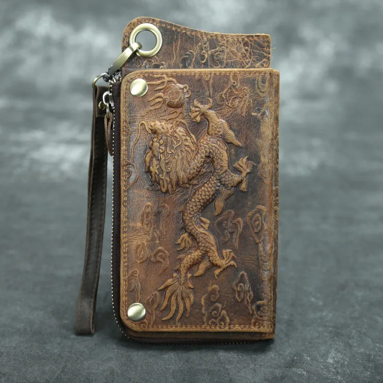 Vintage Wallets for Men with Multiple Card Slots Zipper Long Style Handbag Mobile Phone Bag Color Changing Bracelet
