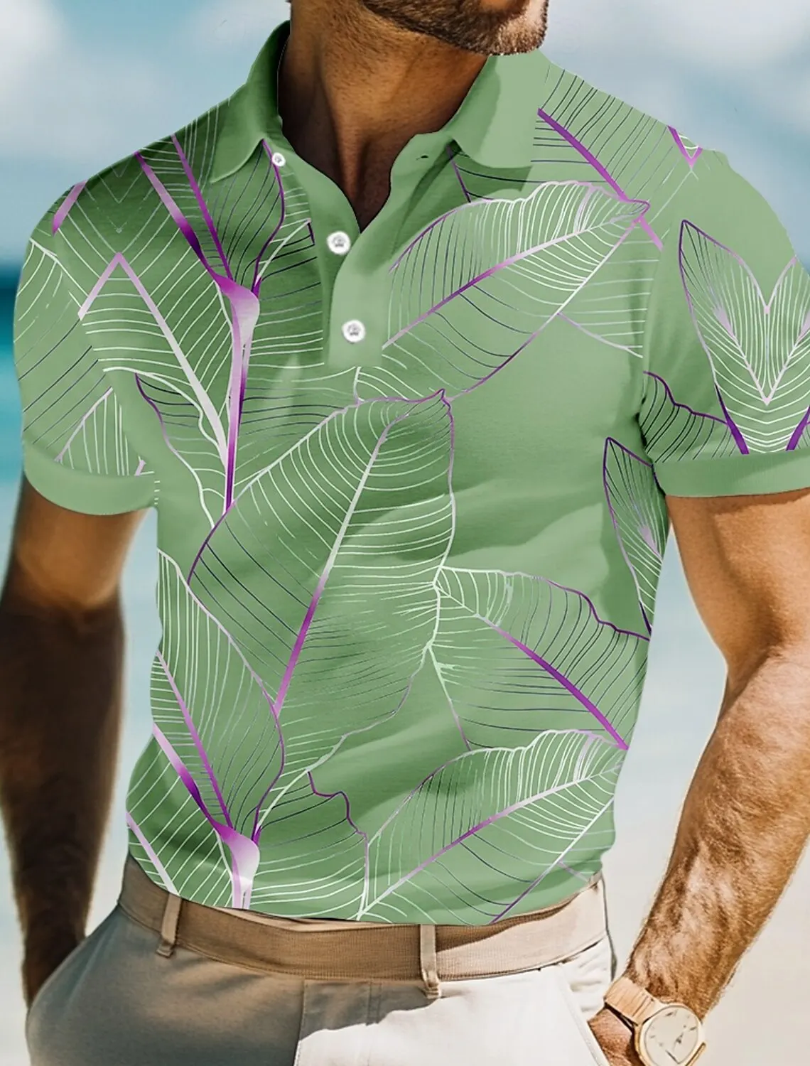 Men's 3D Print Leaves Polo Short Sleeve Polo Shirts Collared Shirts Casual Resort School Outdoor Daily Wear Vacation Wear