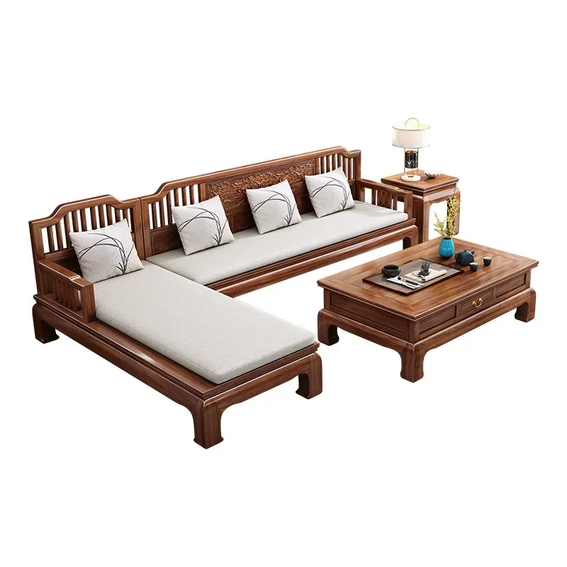 Chinese antique golden rosewood, winter and summer dual-purpose solid wood sofa concubine combination, carved small apartment