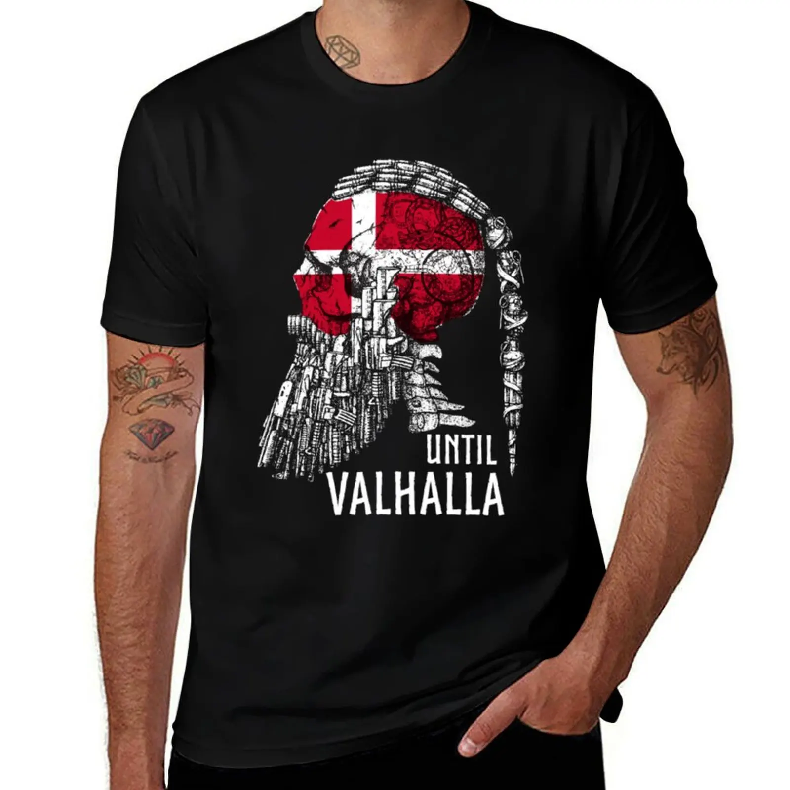 

Denmark, Danish Flag, Till Valhalla, Viking T-Shirt blacks anime figures Funny t-shirt men graphic t shirts