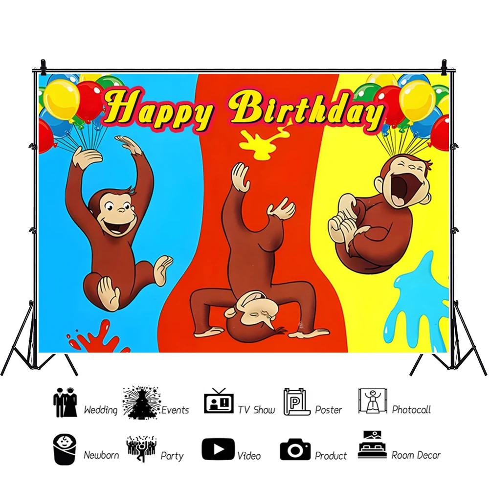 Sfondo strano George scimmia decorazioni per feste di compleanno Banner per neonato cartone animato giungla animale sfondo fotografia puntelli