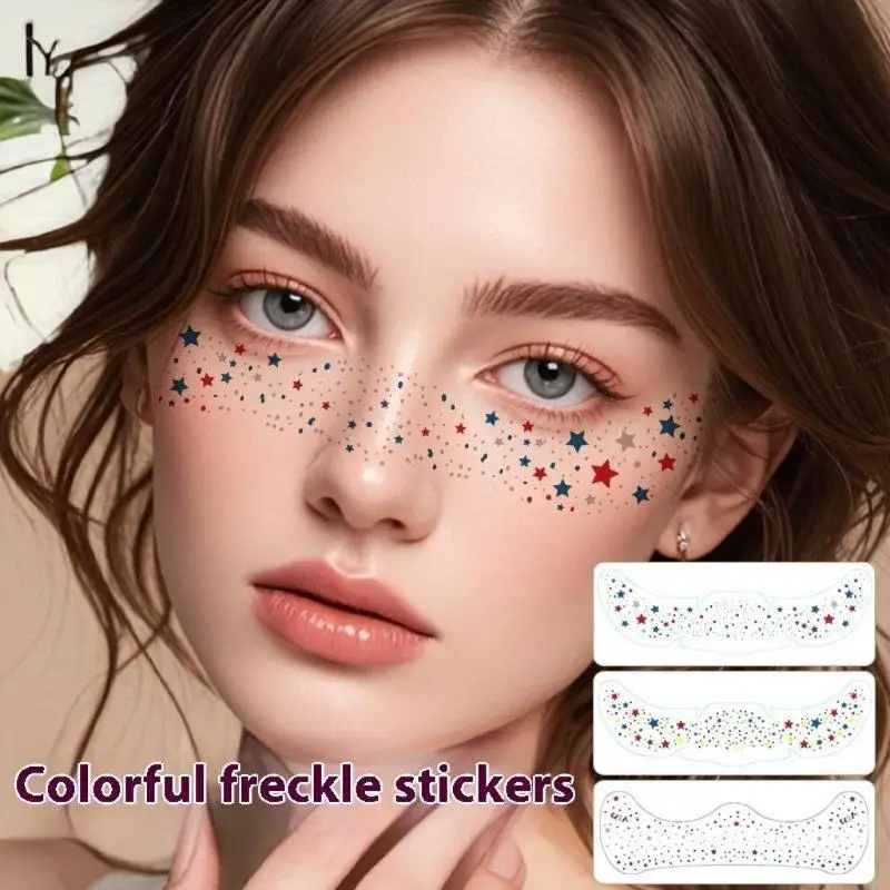 6 أوراق متعددة الألوان النمش ملصقات الوشم المؤقت الساخن ختم النمش ماكياج بقع ماكياج الوجه