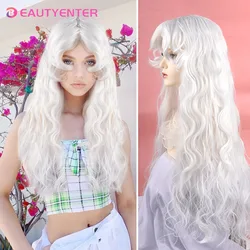 Synthetic Wig Long Wavy White Wig for Women Daily Party  Platinum Wigs with Fluffy Bangs Sold Lolita Wigs Heat Resistant