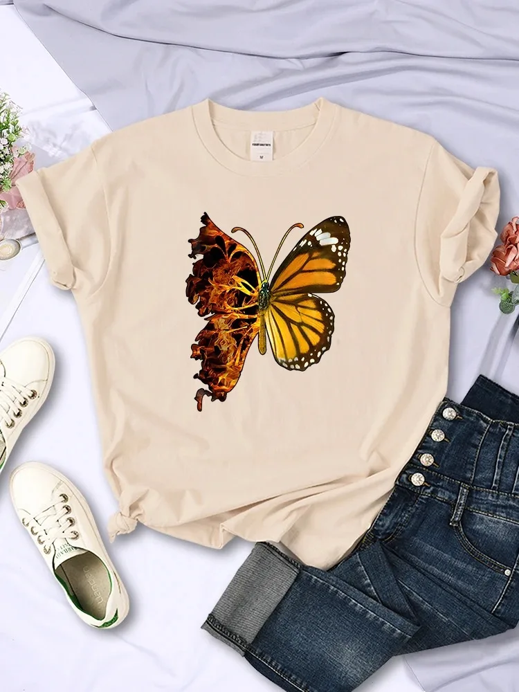 Flaming Butterfly Wings Female T-Shirts Hip Hop Short Sleeve Personality Casual Tops Street O-Neck Womens Tee Clothing 2024 New