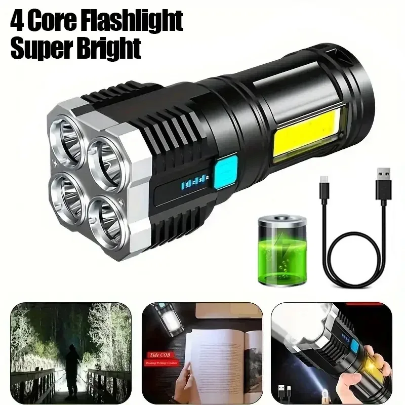 High Power LED Flashlight Lantern 4 Lighting Modes COB Side Work Light Torch Tactical Self Defense Spotlight Rechargeable Lamp