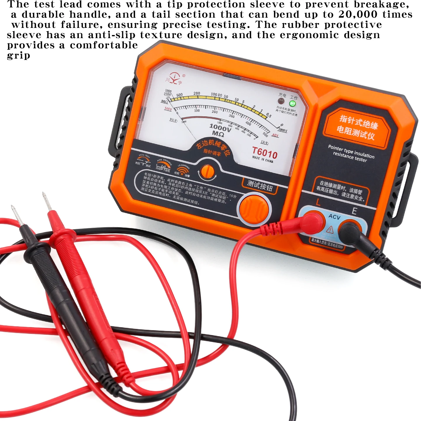 T6005 USB wiederaufladbarer 500 V analoger Isolationswiderstandstester T6010 Megaohmmeter – Detail 3