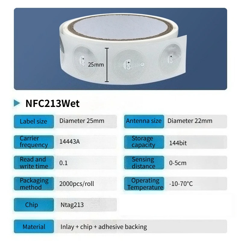 10 stks 100 stks Ntag213 NFC Tag Natte Inlay 13.56 MHz ISO14443A Sticker Ntag 213 Telefoon Beschikbaar RFID Zelfklevend Label