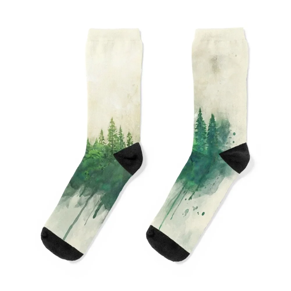 

green forest watercolor painting Socks sheer kids Men's Socks Women's