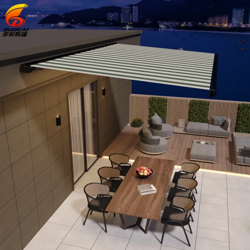 

DUOCAI Customized Sizes Motorized Full Cassette Retractable Awning With LED Light for Sale