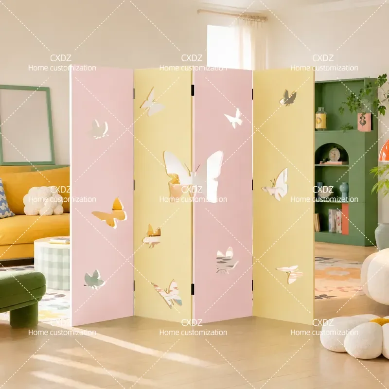Pink Butterfly Folding Screen Room Divider Portable Partition Wall for Living Room Simple Home Decor Movable Privacy Panel