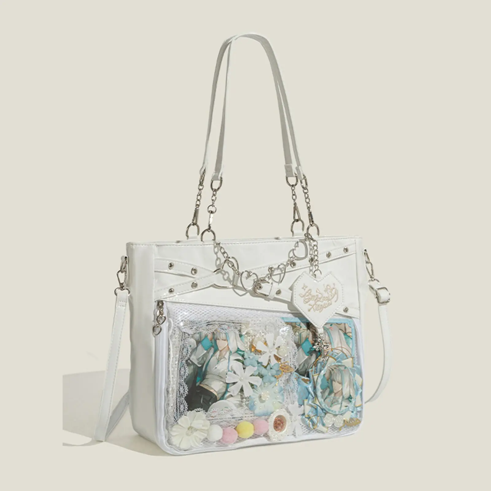 Neue große Kapazität Hot Girl Pain Bag transparente Schmerzschicht Herzschlag Flugbahn Umhängetasche Liebe Kette Umhängetasche – Detail 11