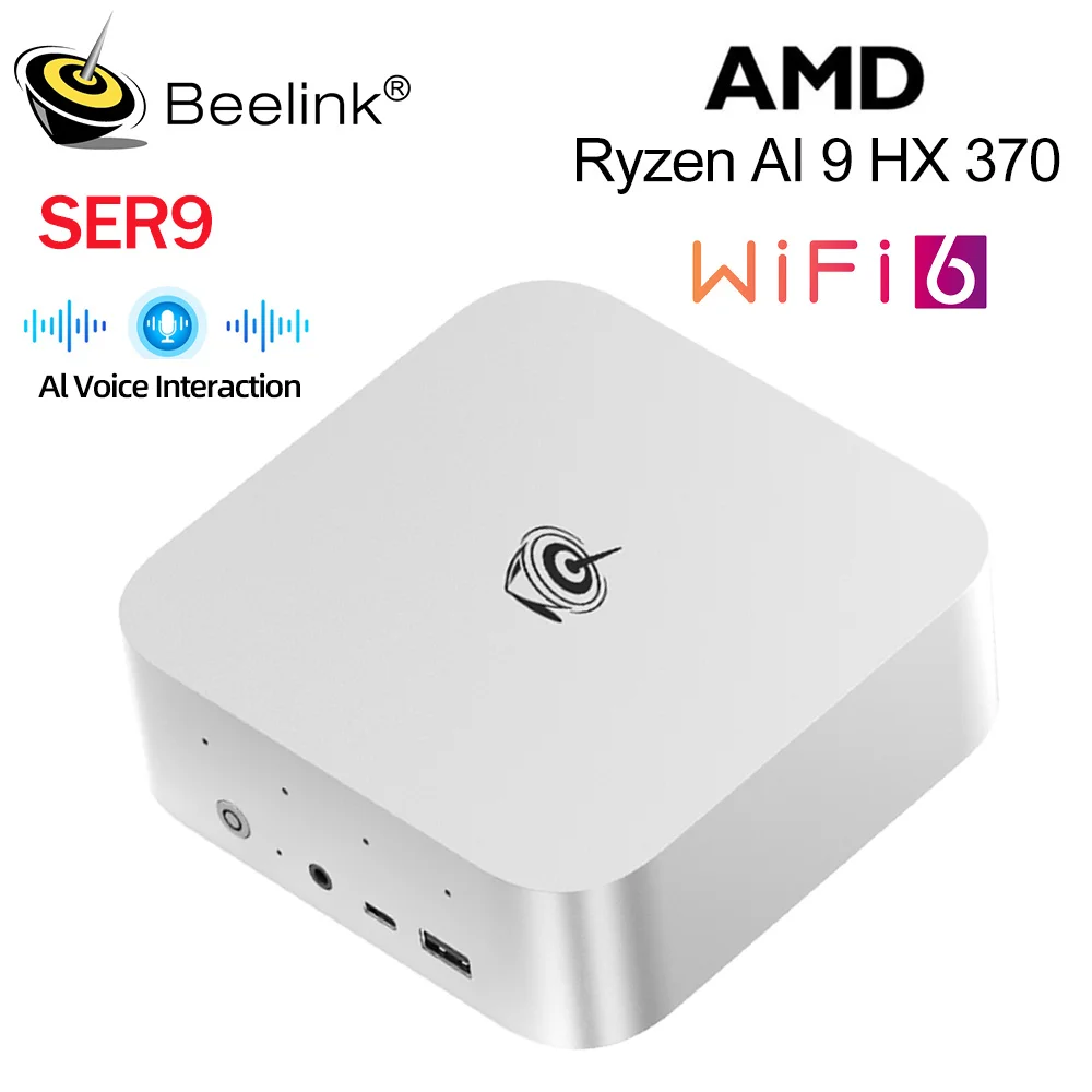 Мощный мини-ПК Beelink SER9 Pro с ИИ, процессором AMD Ryzen AI 9 HX370, 32 ГБ/64 ГБ LPDDR5, SSD 1 ТБ/2 ТБ, Wi-Fi 6, BT 5.2 для домашнего настольного компьютера SER