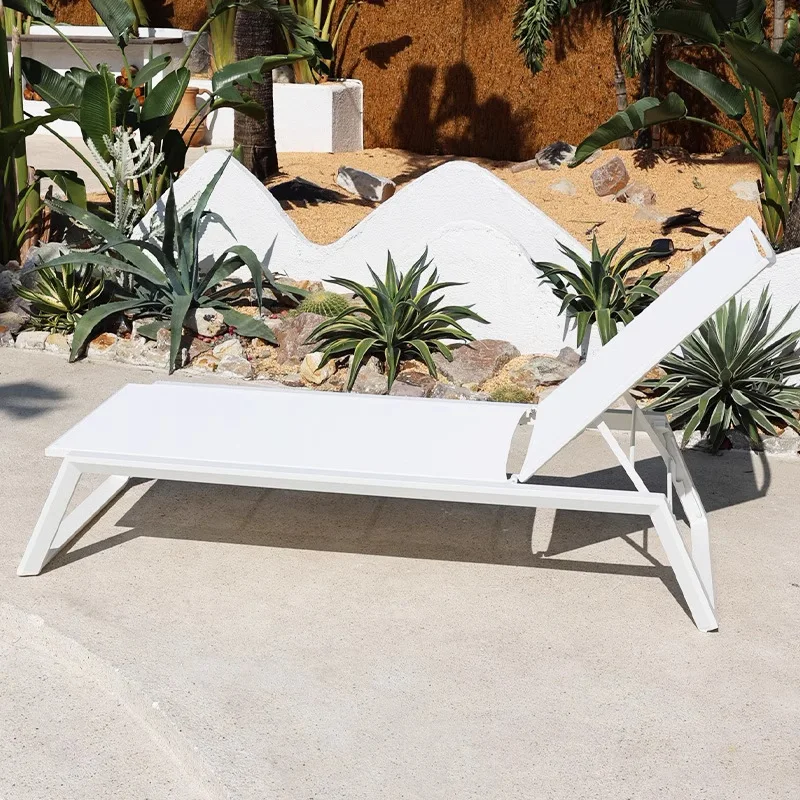 jd-Outdoor Garden Patio Hotel Resort Villa Sling Recliner Chaise Lounger Furniture Pool Side Rattan Metal Arm Sun Lounge Chair！