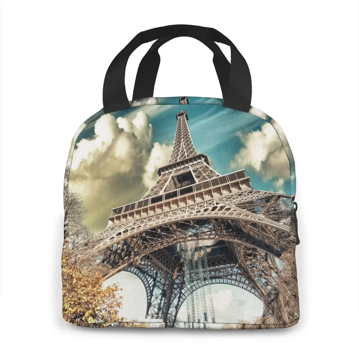 Wonderful Street View Of Paris Eiffel Tower Vegetation Cooler Bag Portable Zipper Thermal Lunch Bag Convenient Box Tote Food Bag